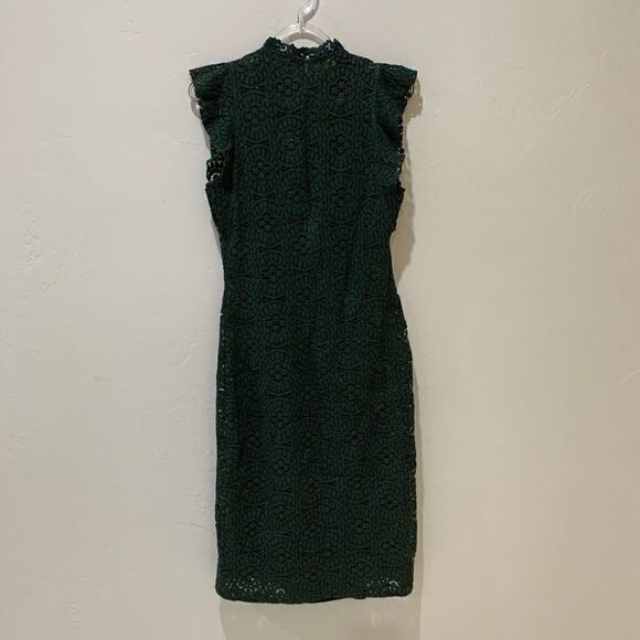 ZARA  green jewel tone lace midi high neck holiday party dress small - Picture 6 of 16